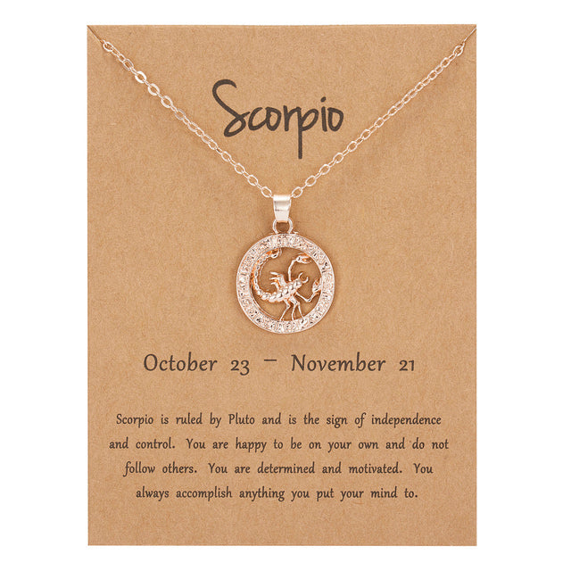 Women 12 Constellation Rose Gold Animal Necklace