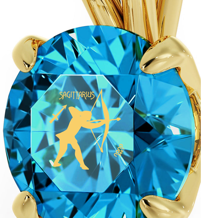 Gold Plated Silver Sagittarius Necklace Zodiac Pendant 24k Gold Inscribed on Crystal