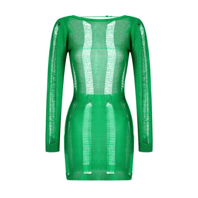 See-Through O-neck Long Sleeve Bodycon Dress