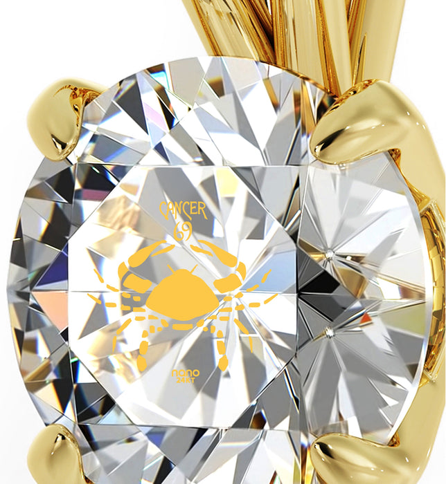 Gold Plated Silver Cancer Necklace Zodiac Pendant 24k Gold inscribed on Crystal