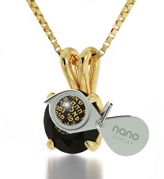 14k Yellow Gold Kabballah Necklace 72 Names Solitaire Pendant 24k Gold Inscribed