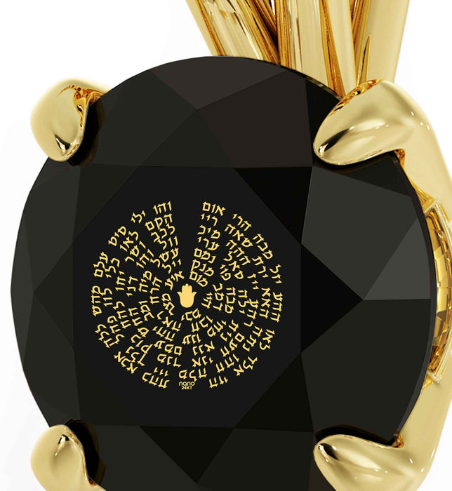 14k Yellow Gold Kabballah Necklace 72 Names Solitaire Pendant 24k Gold Inscribed