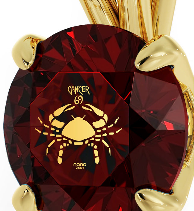 14k Yellow Gold Cancer Necklace Zodiac Pendant 24k Gold inscribed on Crystal